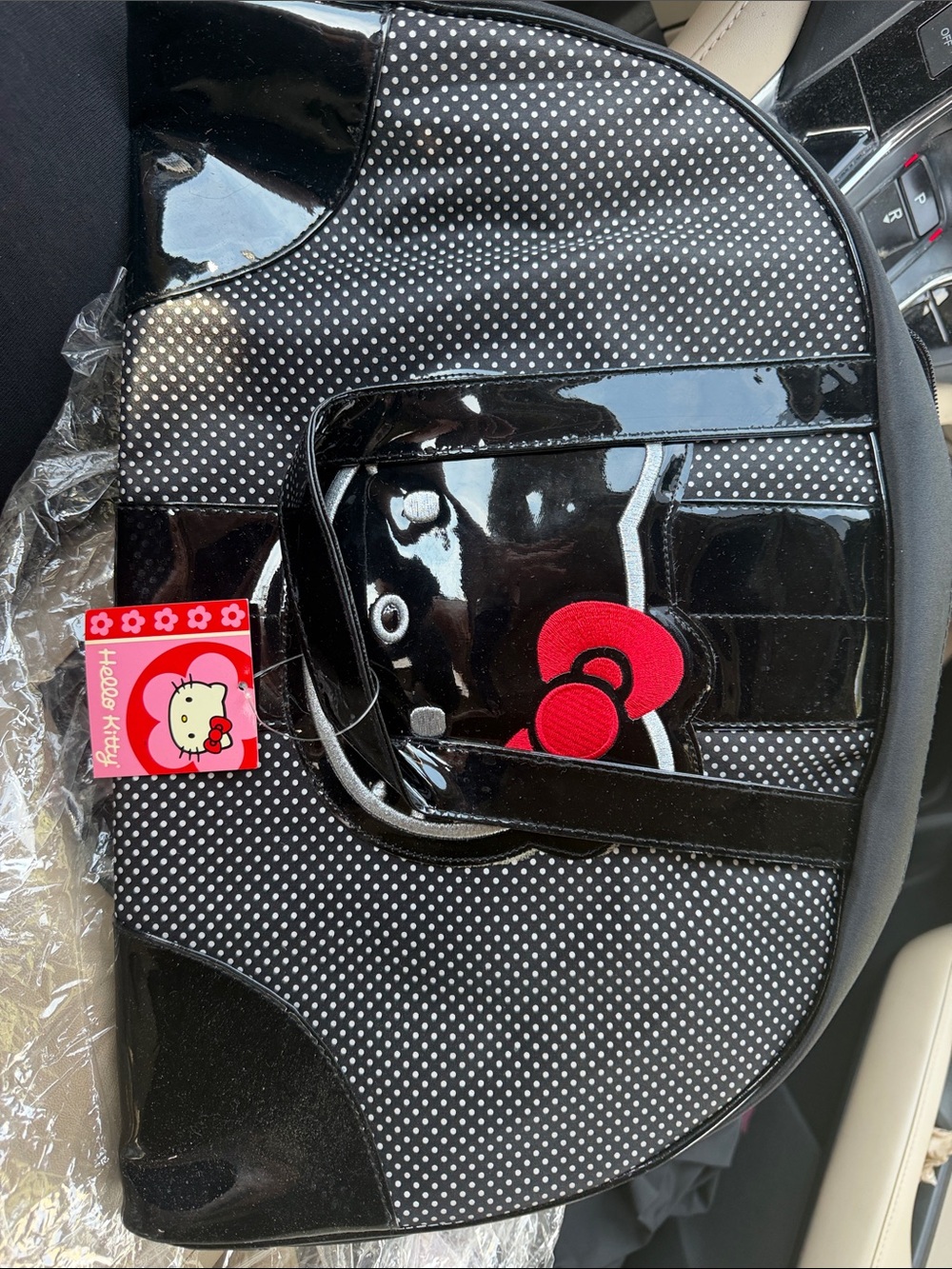 Hello Kitty Black Polka Dot VR Accessory Bag with Red Bow Accent